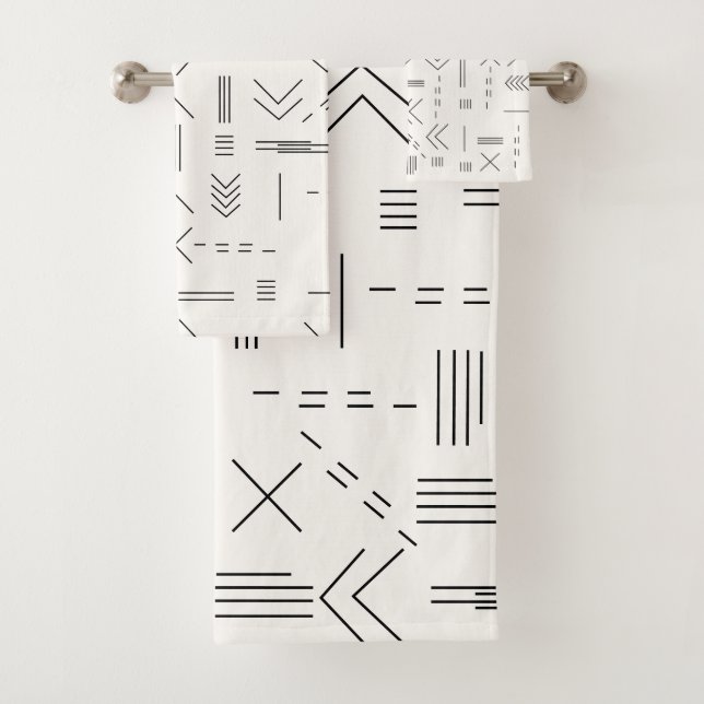 Conjunto De Toalhas Padrão Geométrico Moderno, Gordo Branco Negro (Insitu)