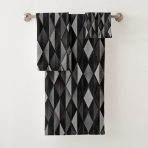 Conjunto De Toalhas Padrão Geométrico Preto  