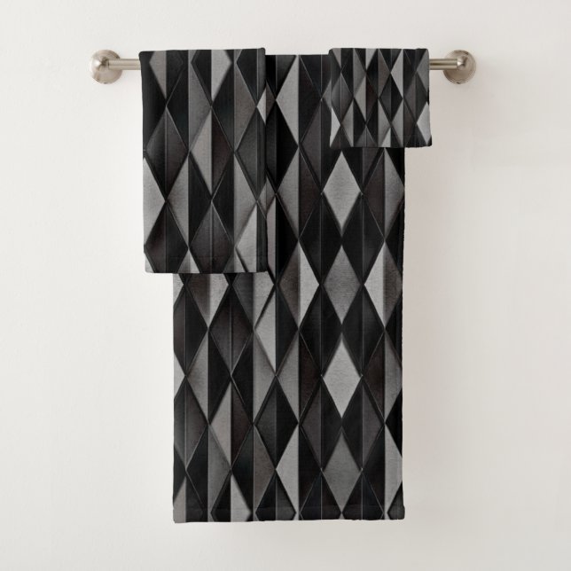 Conjunto De Toalhas Padrão Geométrico Preto | (Insitu)