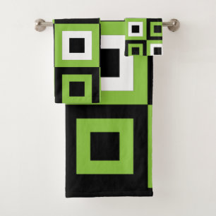 Conjunto De Toalhas Padrão Geométrico Preto Branco Verde