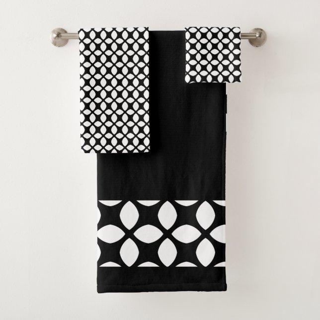 Conjunto De Toalhas Padrão Geométrico Preto e Branco (Insitu)