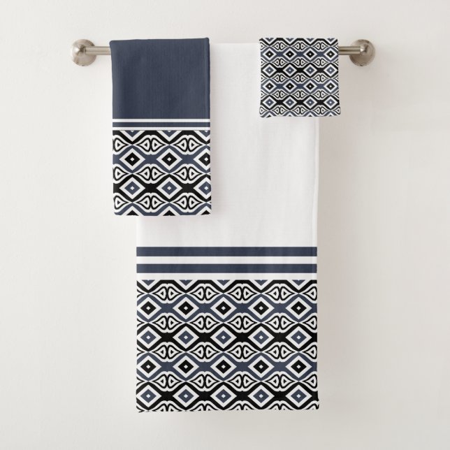 Conjunto De Toalhas Padrão Geométrico Preto e Cinza (Insitu)