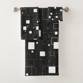 Conjunto De Toalhas Padrão Geométrico Retro Preto e Branco