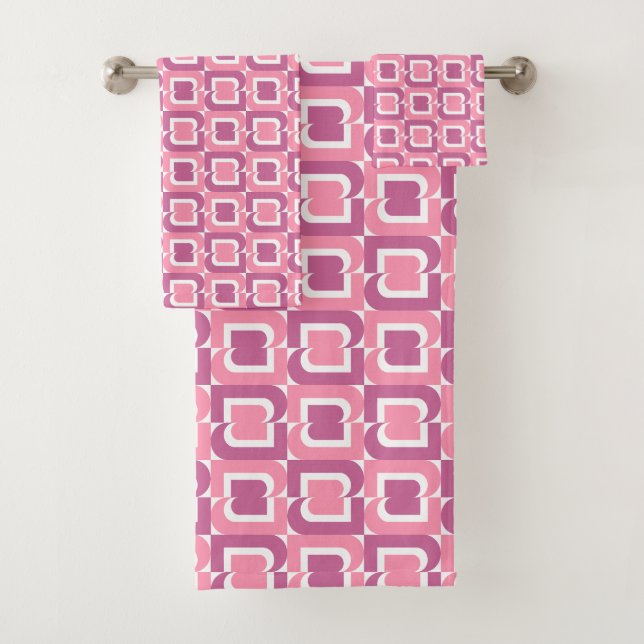 Conjunto De Toalhas Padrão Geométrico Rosa (Insitu)
