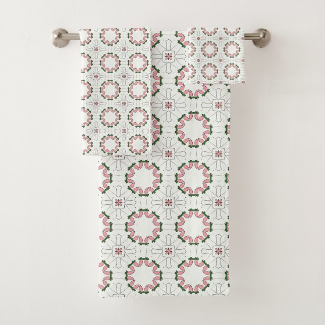 Conjunto De Toalhas Padrão geométrico rosa e verde  (Insitu)