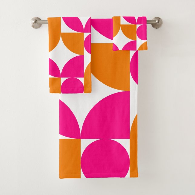 Conjunto De Toalhas Padrão Geométrico Rosa Laranja Meados do Século (Insitu)