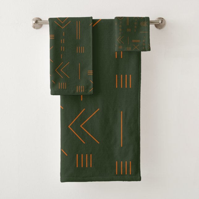 Conjunto De Toalhas Padrão Geométrico Simples Laranja Verde (Insitu)