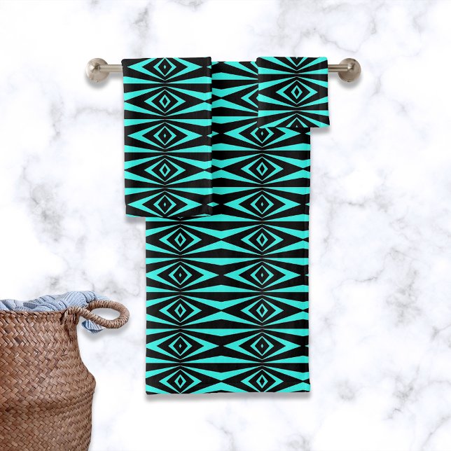Conjunto De Toalhas Padrão Geométrico Trendy Teal & Black Op Art (Criador carregado)