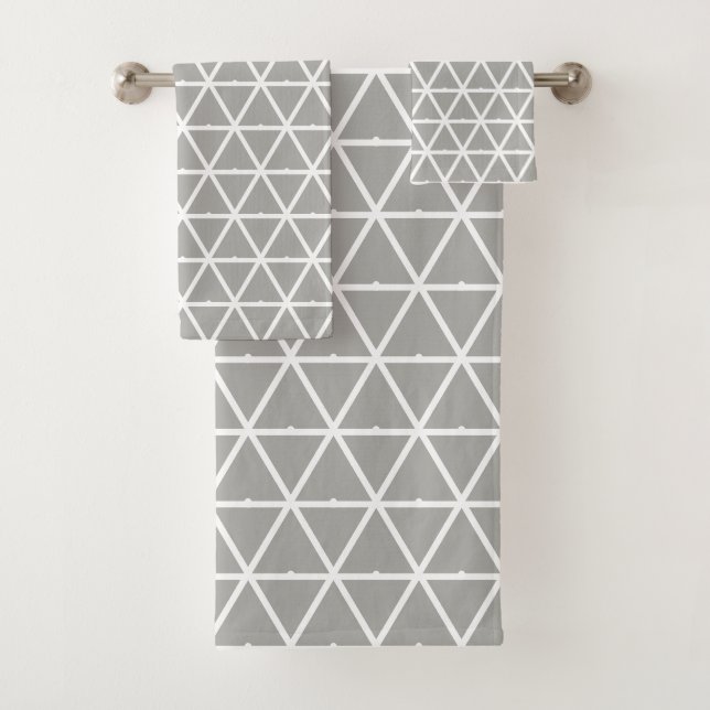 Conjunto De Toalhas Padrão Geométrico Triangular em Cinza Prata (Insitu)