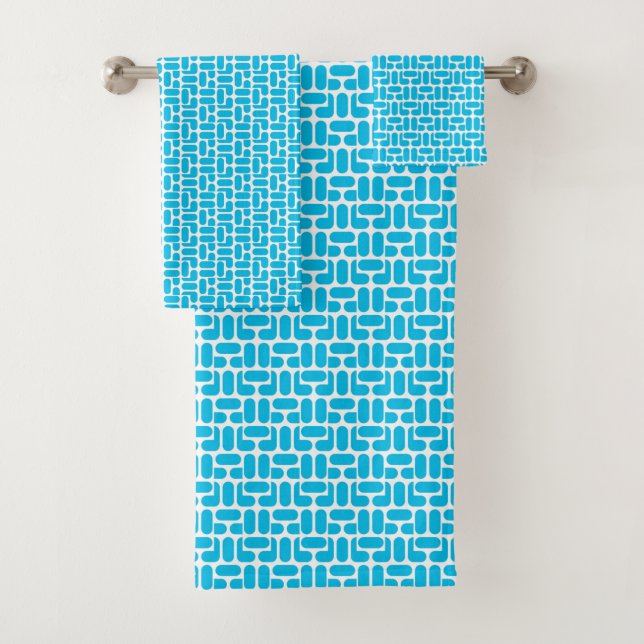Conjunto De Toalhas padrão geométrico turquesa e branco (Insitu)