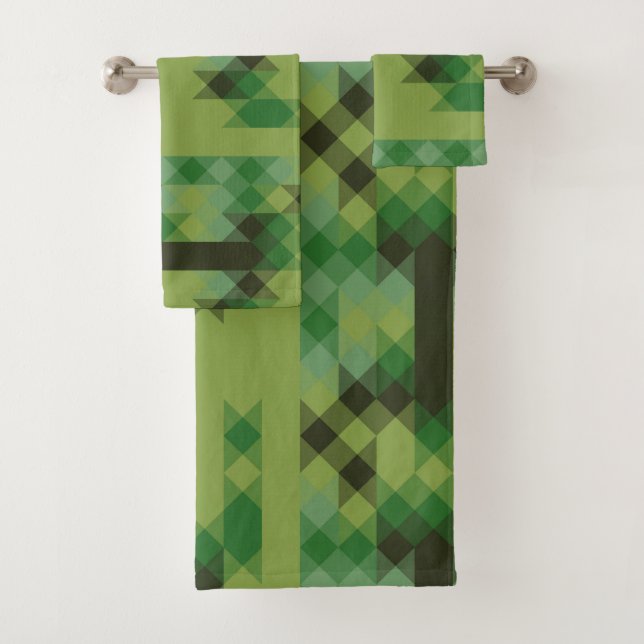 Conjunto De Toalhas padrão geométrico verde (Insitu)