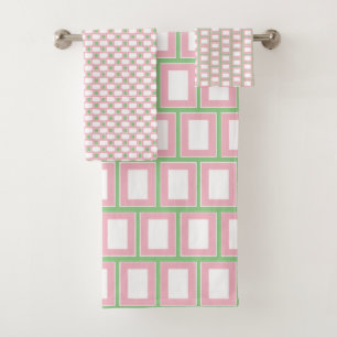 Conjunto De Toalhas Padrão Geométrico Verde Cor-de-Rosa Preppy 1980