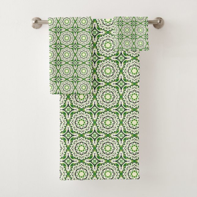 Conjunto De Toalhas Padrão geométrico verde e branco  (Insitu)