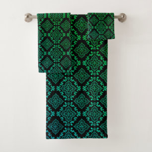Conjunto De Toalhas Padrão Geométrico Verde / Impressão Indiana