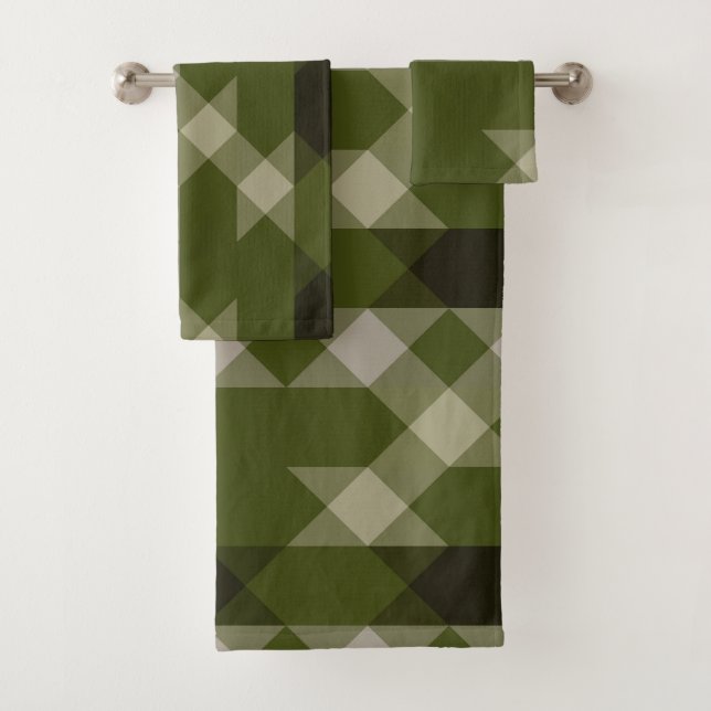 Conjunto De Toalhas padrão geométrico verde oliva (Insitu)
