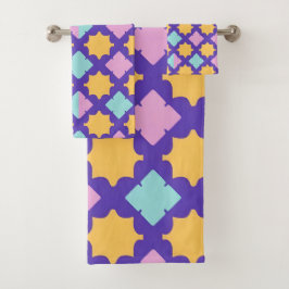 Conjunto De Toalhas Padrão geométrico vibrante com cores brilhantes