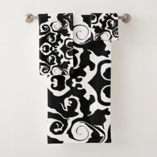 Conjunto De Toalhas Padrão giratório em preto e branco