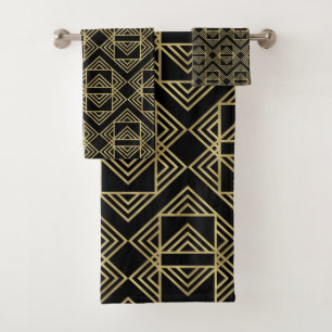 Conjunto De Toalhas Padrão Glamouroso Art Déco Ousado Dourado e Preto