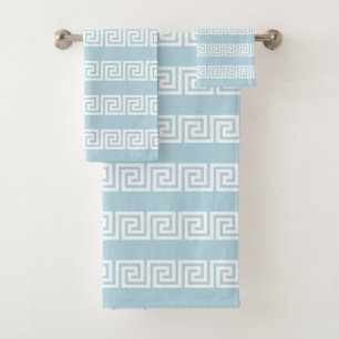 Conjunto De Toalhas Padrão Grego Branco Elegante em Azul Claro
