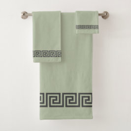 Conjunto De Toalhas Padrão Grego Cinza Elegante em Verde Sage