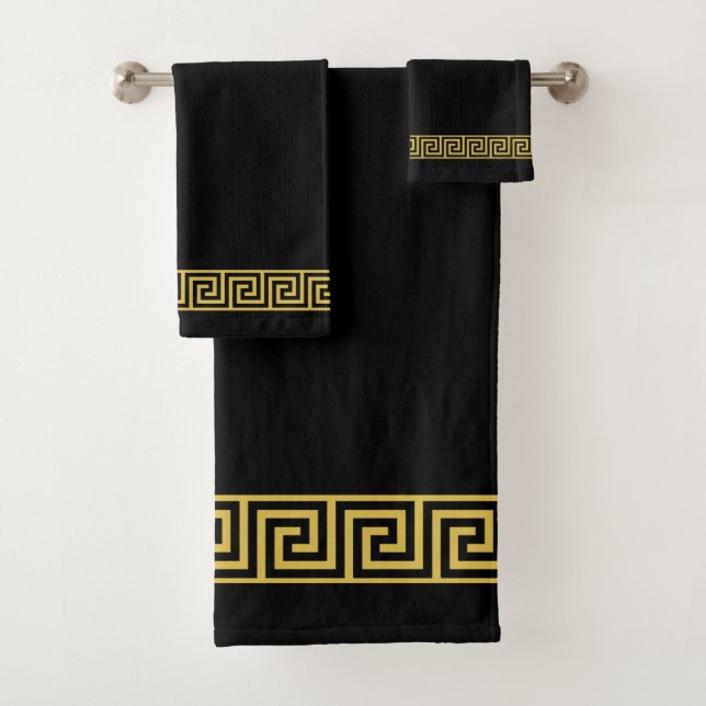 Conjunto De Toalhas Padrão Grego Dourado Elegante em Preto (Insitu)