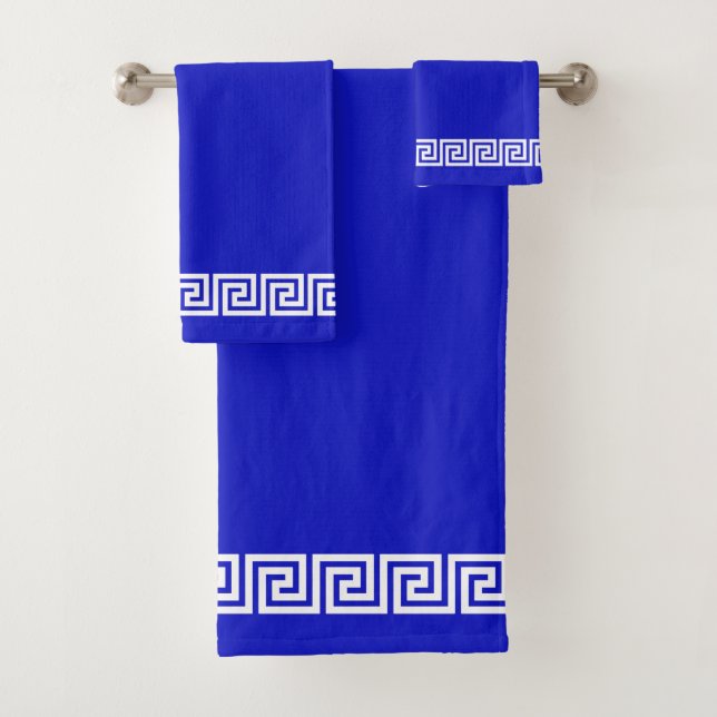 Conjunto De Toalhas Padrão Grego Elegante em Azul Real (Insitu)