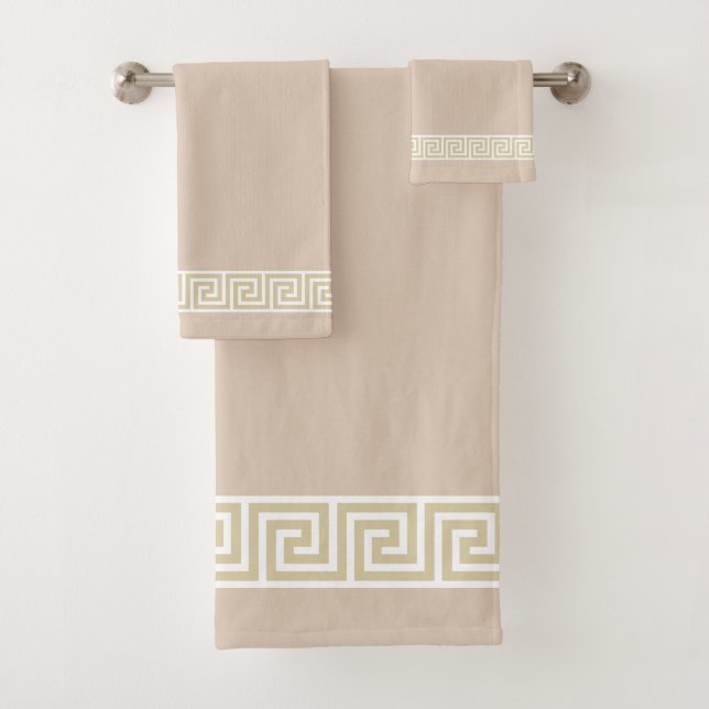 Conjunto De Toalhas Padrão Grego Elegante em Bege Champanhe (Insitu)