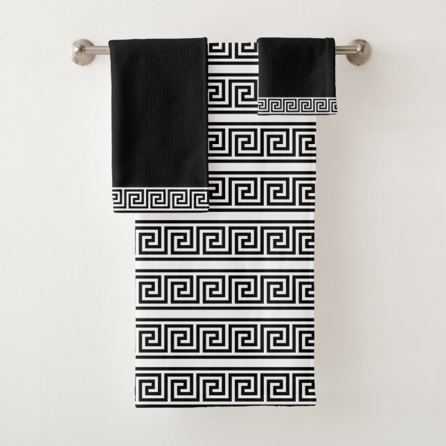 Conjunto De Toalhas Padrão Grego Preto e Branco Elegante (Insitu)