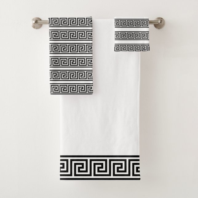 Conjunto De Toalhas Padrão Grego Preto e Branco Elegante (Insitu)