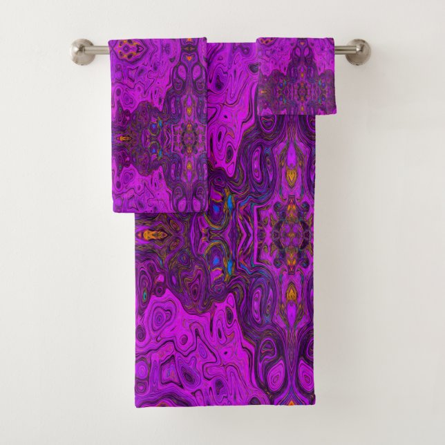 Conjunto De Toalhas Padrão Groovy Abstrato Magenta e Preto (Insitu)