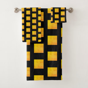 Conjunto De Toalhas Padrão Grunge Preto e Dourado Falso