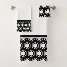 Conjunto De Toalhas Padrão hexagonal branco e preto