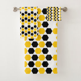 Conjunto De Toalhas Padrão Hexagrama Geométrico Amarelo Preto Bumble