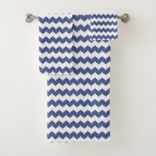 Conjunto De Toalhas Padrão Ikat Chevron marinho Azul