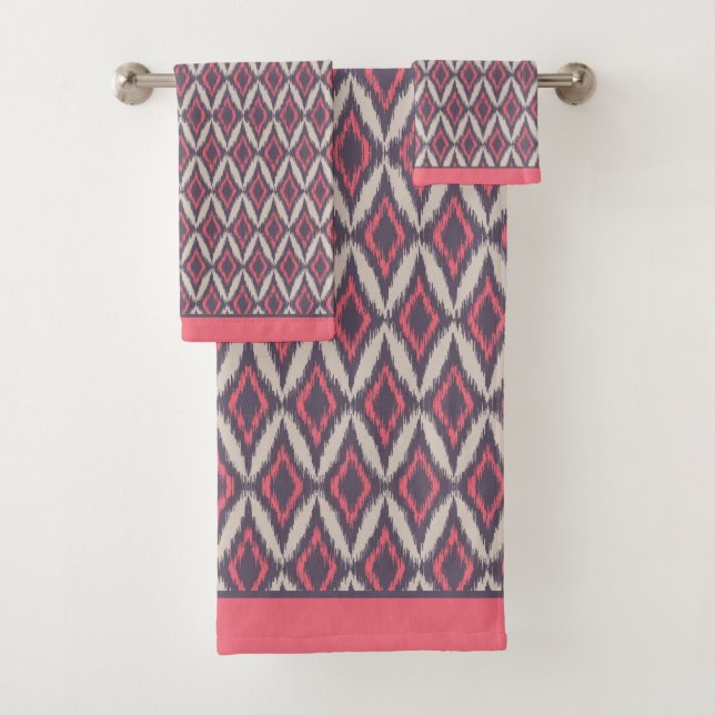 Conjunto De Toalhas Padrão Ikat da Cinza Coral Moderna (Insitu)