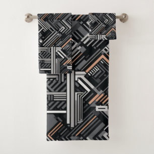 Conjunto De Toalhas Padrão Industrial Monograma Abstrato
