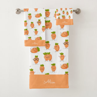 Conjunto De Toalhas Padrão Kawaii de cenouras divertidas