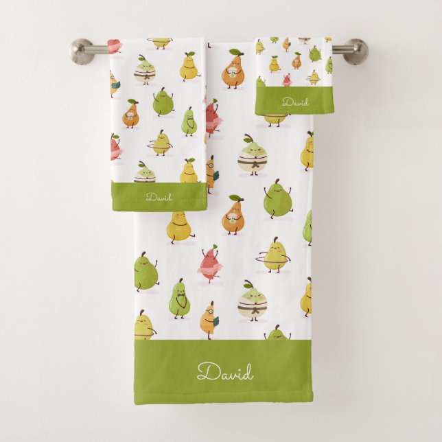 Conjunto De Toalhas Padrão kawaii de peras engraçadas (Insitu)