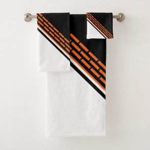 Conjunto De Toalhas Padrão Laranja Branco Preto Moderno Riscado