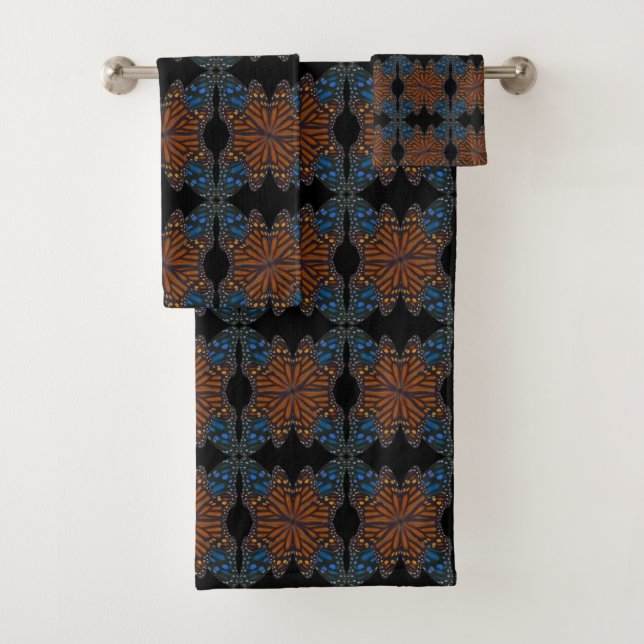 Conjunto De Toalhas Padrão Laranja e Azul da Asa da Borboleta Monarca (Insitu)