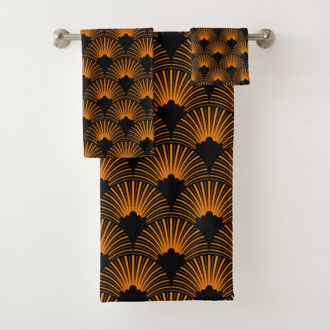 Conjunto De Toalhas Padrão laranja e preto de arte-deco (Insitu)