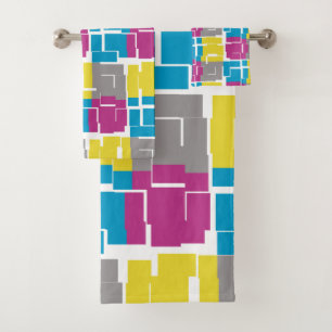 Conjunto De Toalhas Padrão legal de Cinza Amarelo Azul Roxo