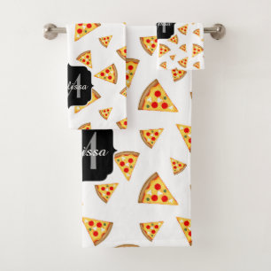 Conjunto De Toalhas Padrão legal e divertido de fatias de pizza Monogr