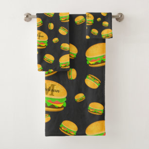 Conjunto De Toalhas Padrão legal e divertido de hambúrguer yumger Mono
