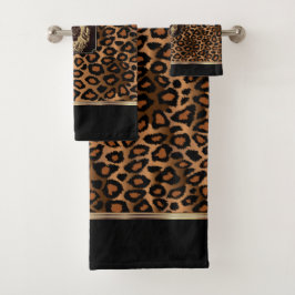 Conjunto De Toalhas Padrão-leopardo castanho e preto com uma cabeça-le