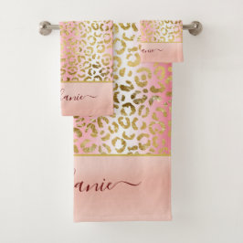 Conjunto De Toalhas Padrão-Leopardo Dourado do Ombre Rosa Glam Persona