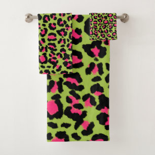 Conjunto De Toalhas Padrão-leopardo em framboesa no Verde limão