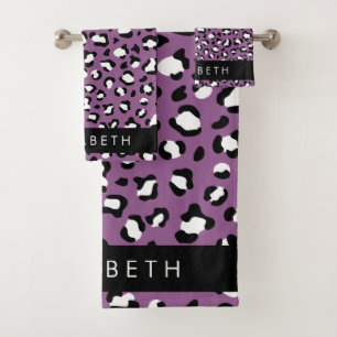 Conjunto De Toalhas Padrão-Leopardo, Manchas, Leopardo Roxo, Seu Nome