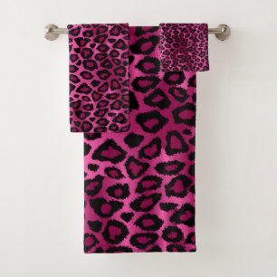 Conjunto De Toalhas Padrão-Leopardo Rosa Quente