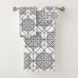 Conjunto De Toalhas Padrão linear de Abstrato branco e preto da vinhet